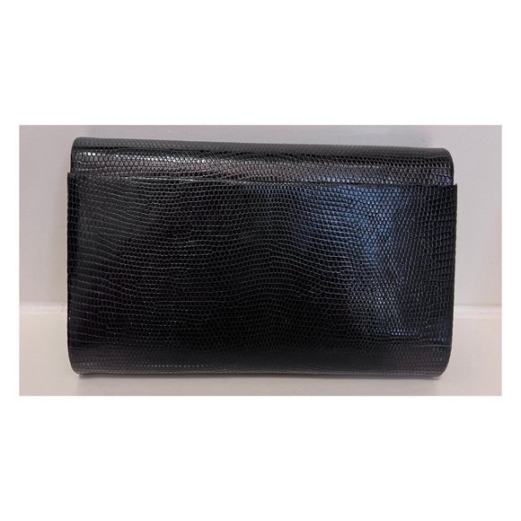 ALEXANDRE REZA Rare Vintage Black Lizard Clutch With Solid 18K Gold Logo - Picture 4 of 5
